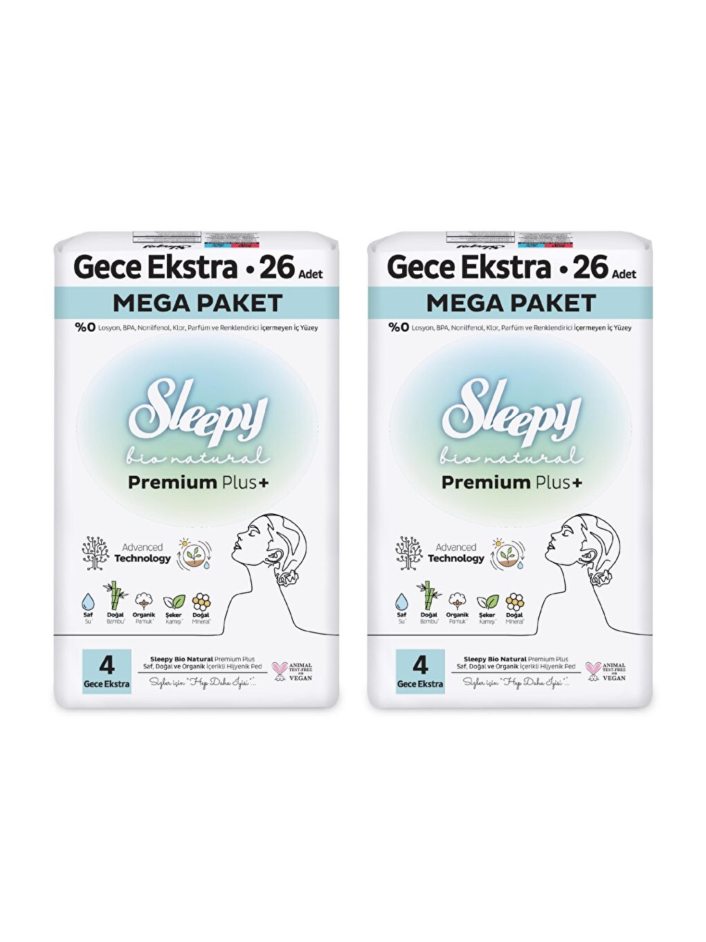 Bio Natural Premium Plus Hijyenik Ped Mega Paket Gece Extra 26x2 (52 Adet) + Cüzdan Hediyeli-2