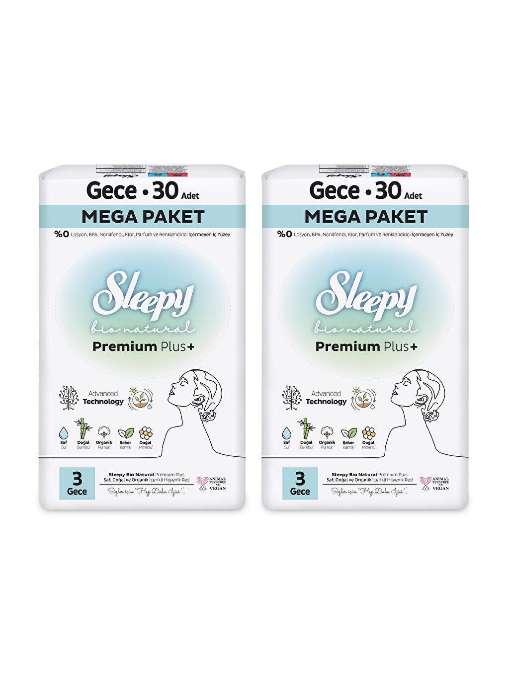 Bio Natural Premium Plus Hijyenik Ped Mega Paket Gece 30x2 (60 Adet) + Cüzdan Hediyeli-2