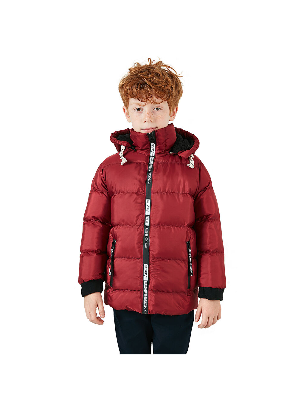 Bordo İçi Pelüş Astarlı Çıkarılabilir Kapüşonlu Şişme Erkek Çocuk Mont 576220K-7