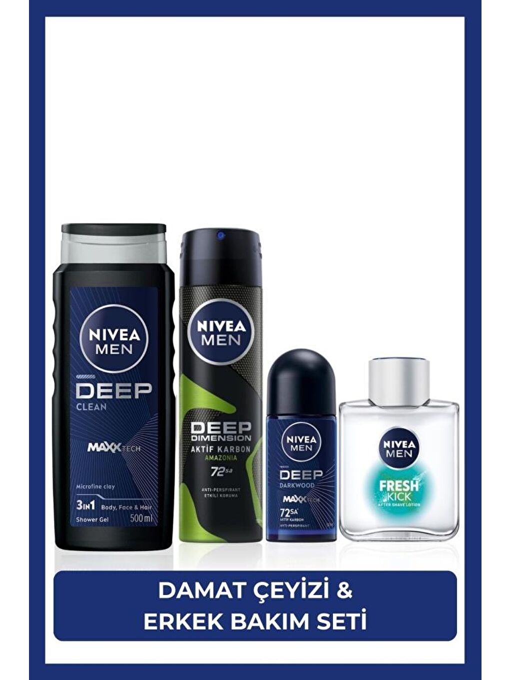 NIVEA MEN Erkek Çeyiz Seti, Deep Dimension Duş Jeli 500ml, Tıraş Sonrası Losyon 100ml, Sprey 150ml,