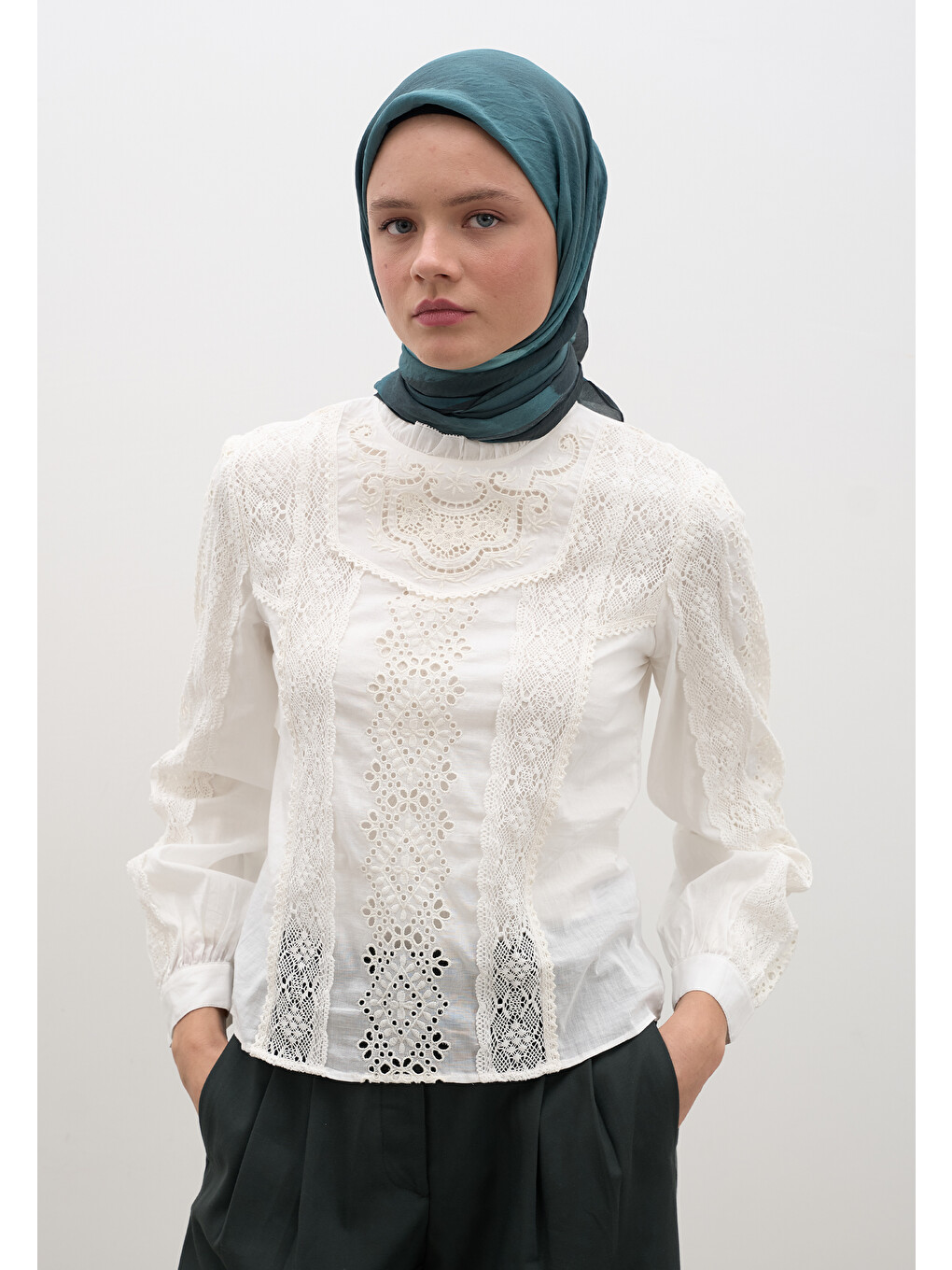 Ombre Desen Pamuklu Viskon Eşarp Lacivert-2