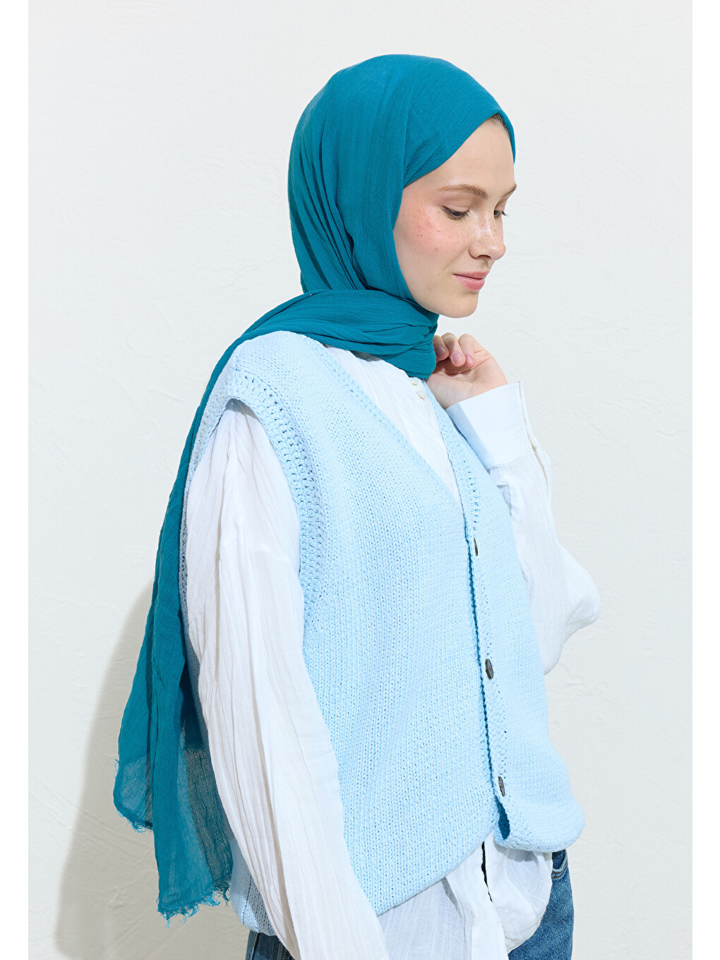 Mavi Pamuklu Keten Şal Blue Jelly