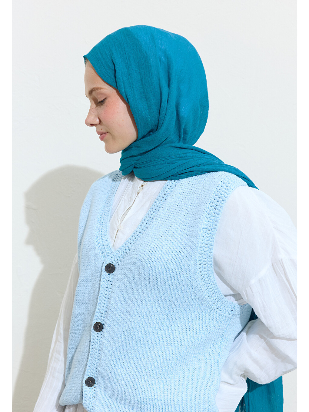 Mavi Pamuklu Keten Şal Blue Jelly-5