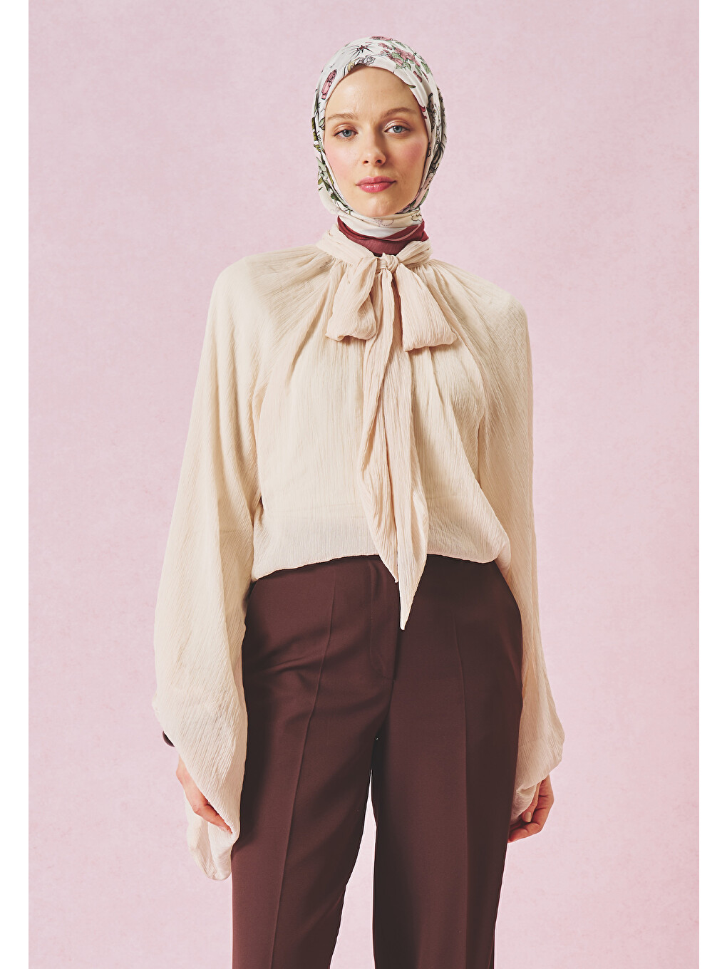 Bordo Once Upon A Love Desen Floş Viskon Eşarp Vintage Rose-3