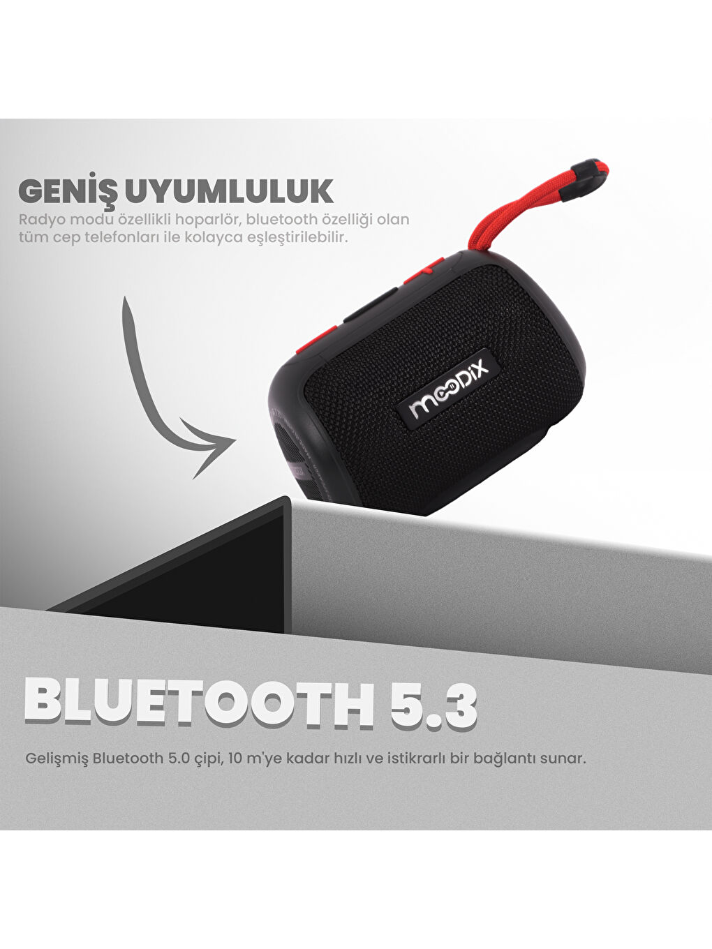 HO23T10 Bluetooth Hoparlör Siyah 5W IPX6 Suya Dayanıklı-6