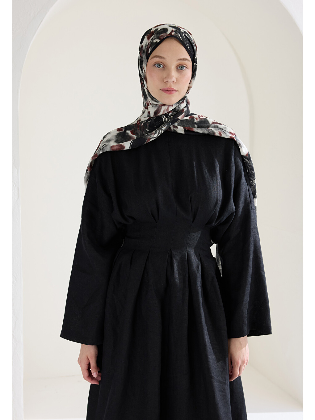 Dark Rose Floş Viskon Şal Siyah-5