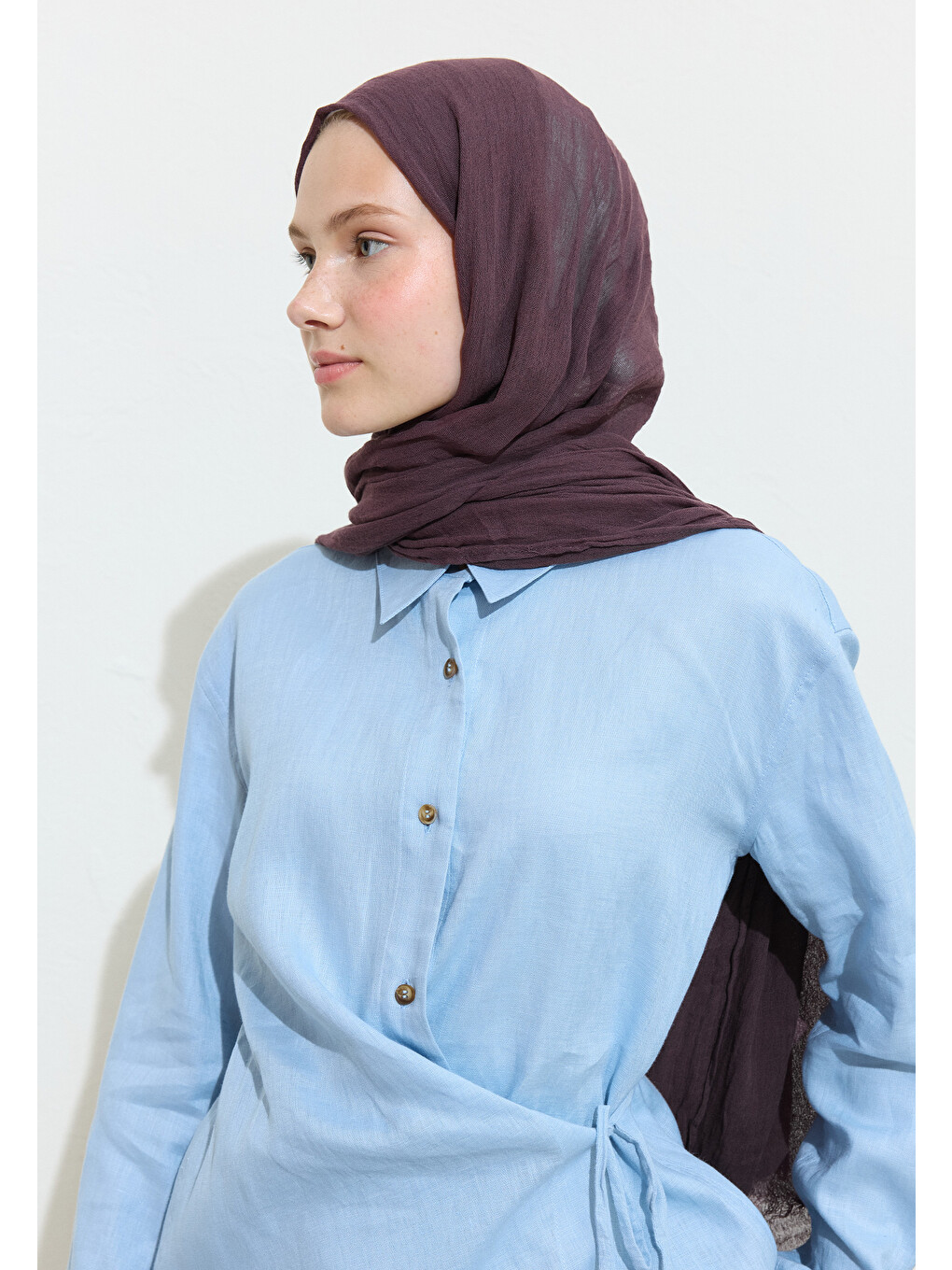 Mürdüm Pamuklu Keten Şal Black Grape Soda-8