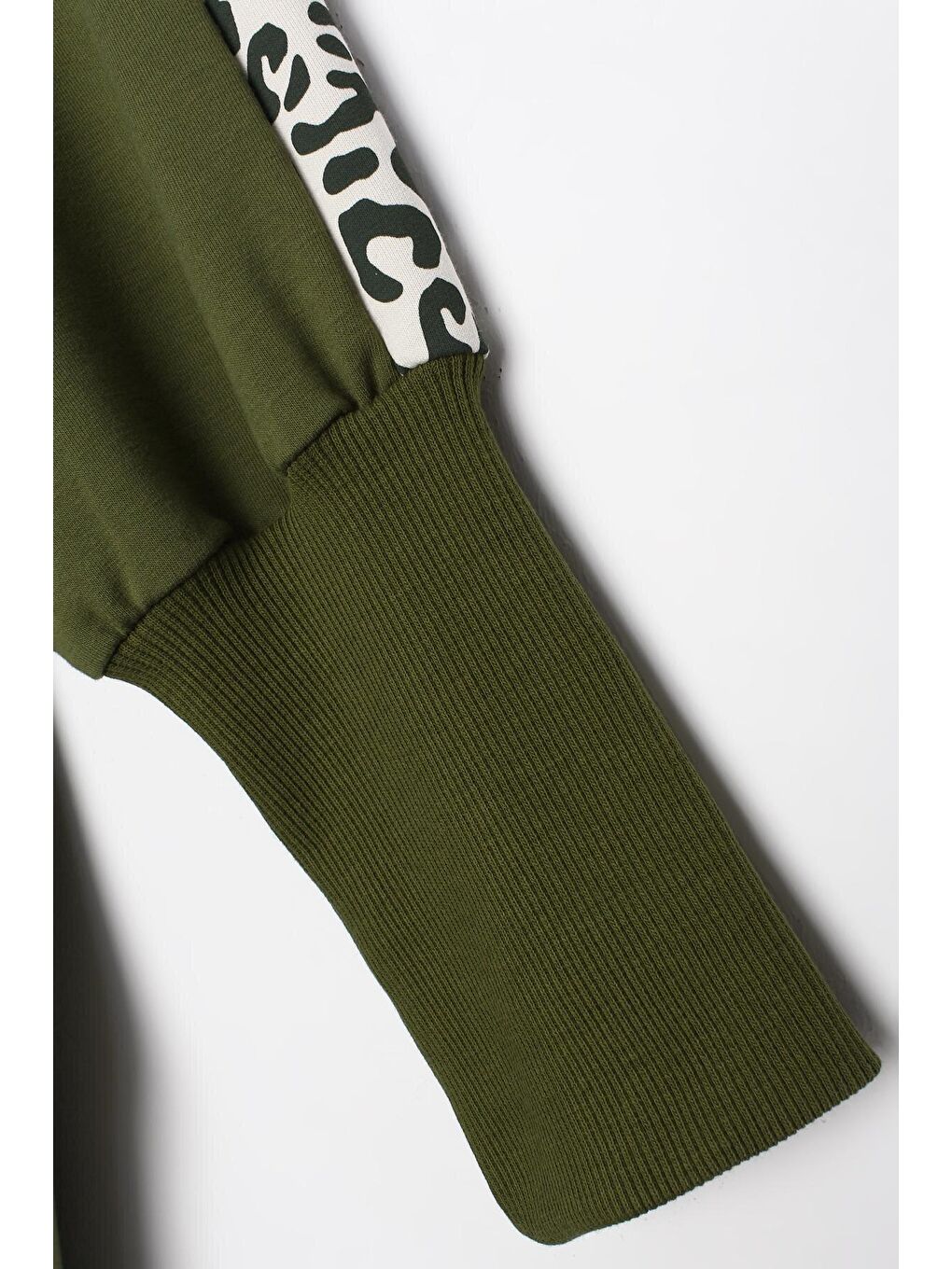 Haki Baskılı Garnili Yakası Lastikli Uzun Sweat Hırka-4