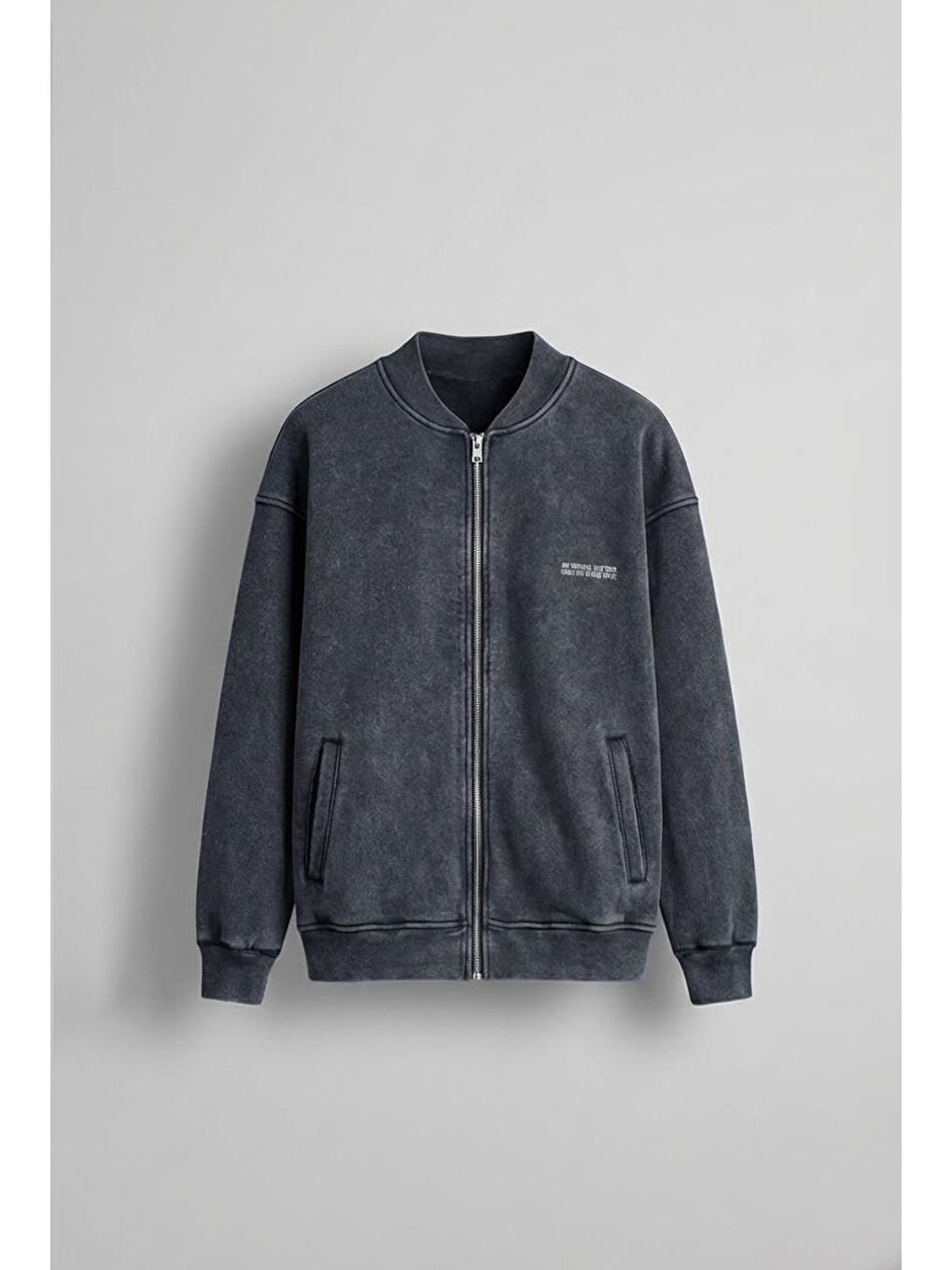 Oversize Yıkamalı Erkek Fermuarlı Sweatshirt Hırka Siyah