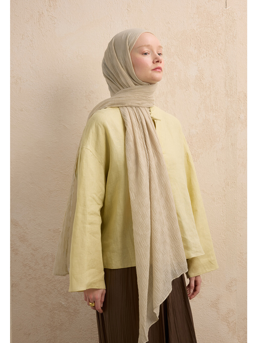 Modal Damalı Şal Naturel Bej-3