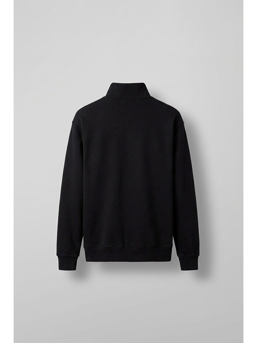 Erkek Rahat Kalıp Baskılı Yarım Fermuarlı Sweatshirt Siyah-1