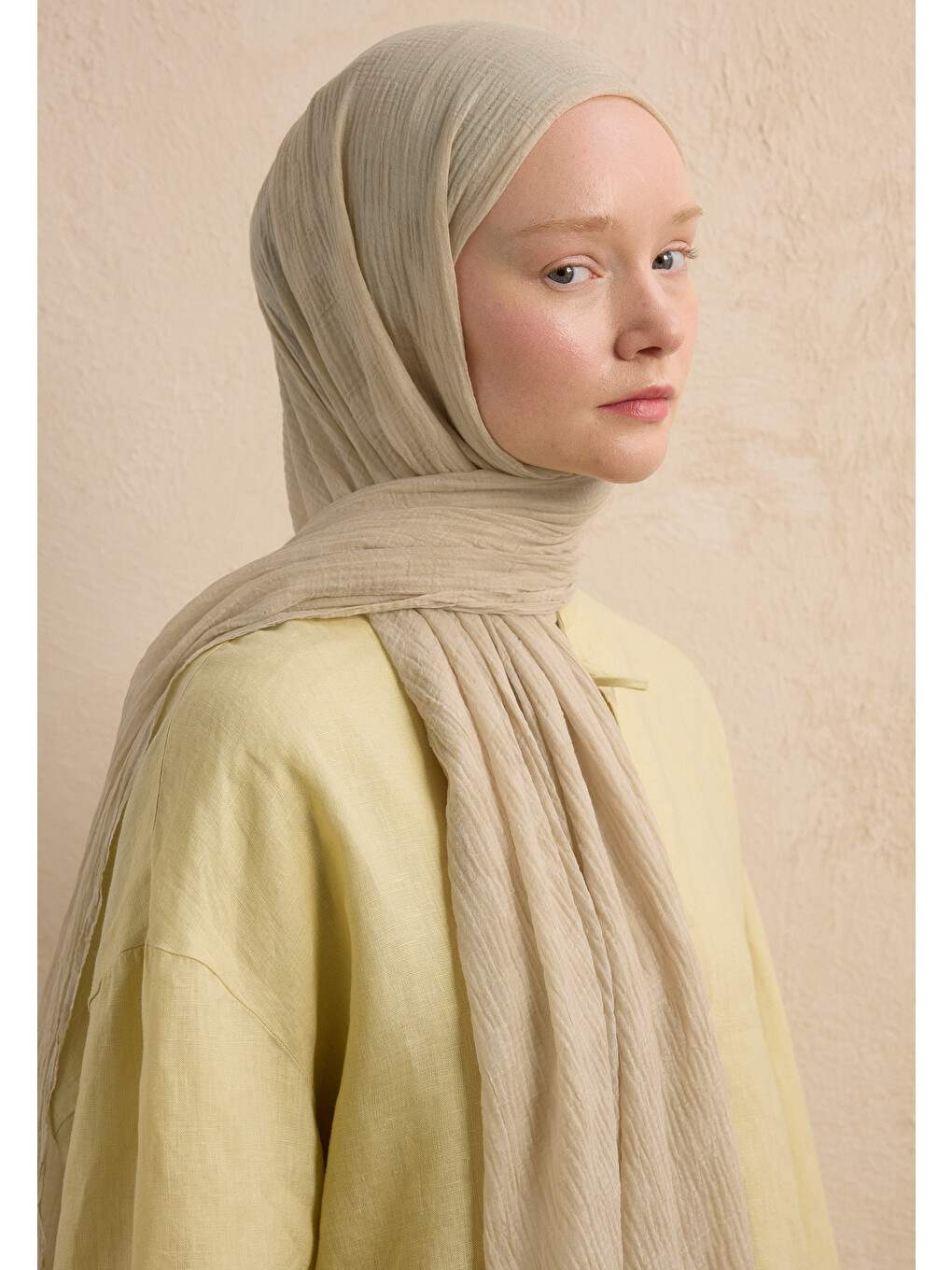 Modal Damalı Şal Naturel Bej-5