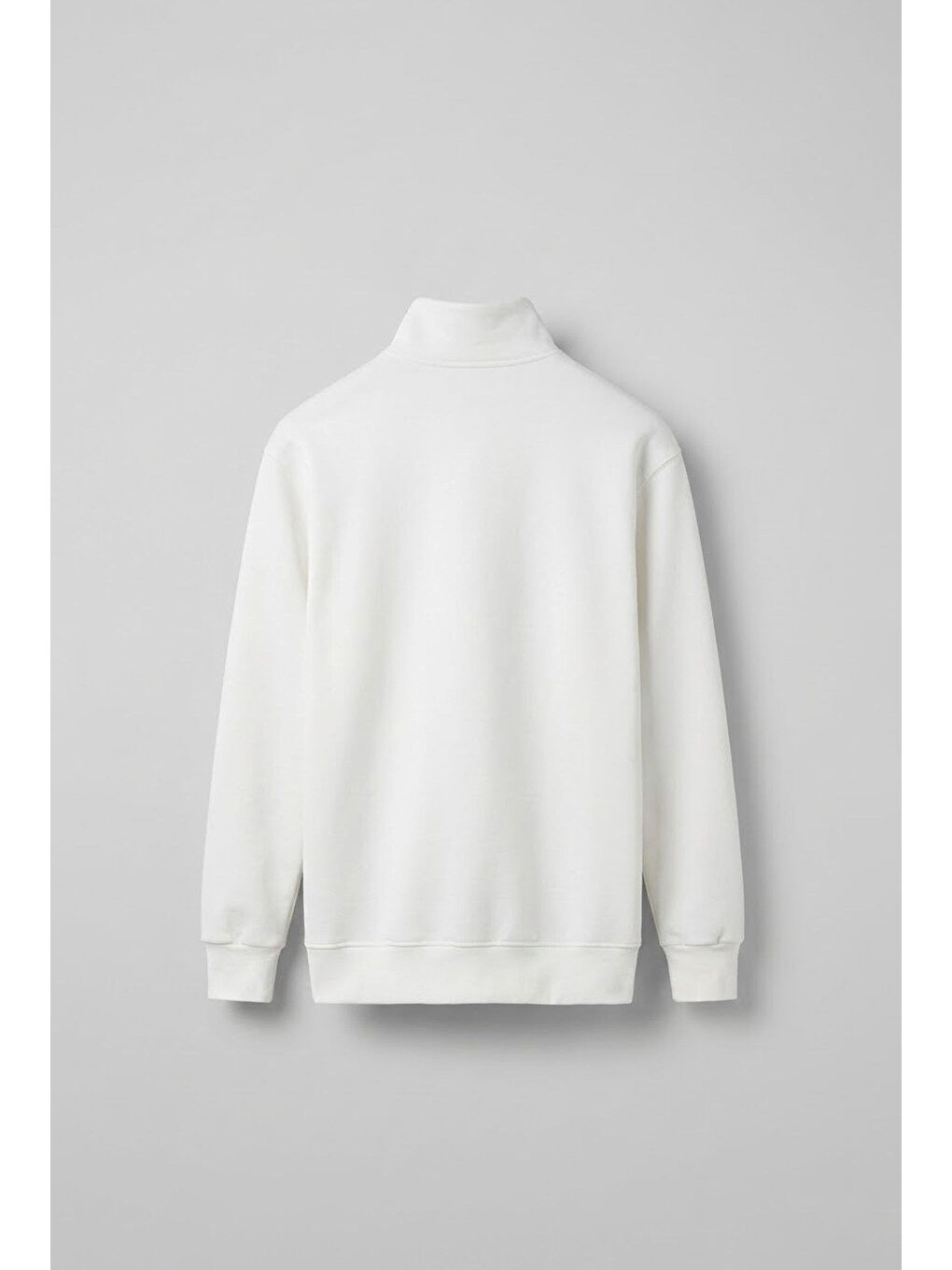 Erkek Rahat Kalıp Baskılı Yarım Fermuarlı Sweatshirt Ekru-1