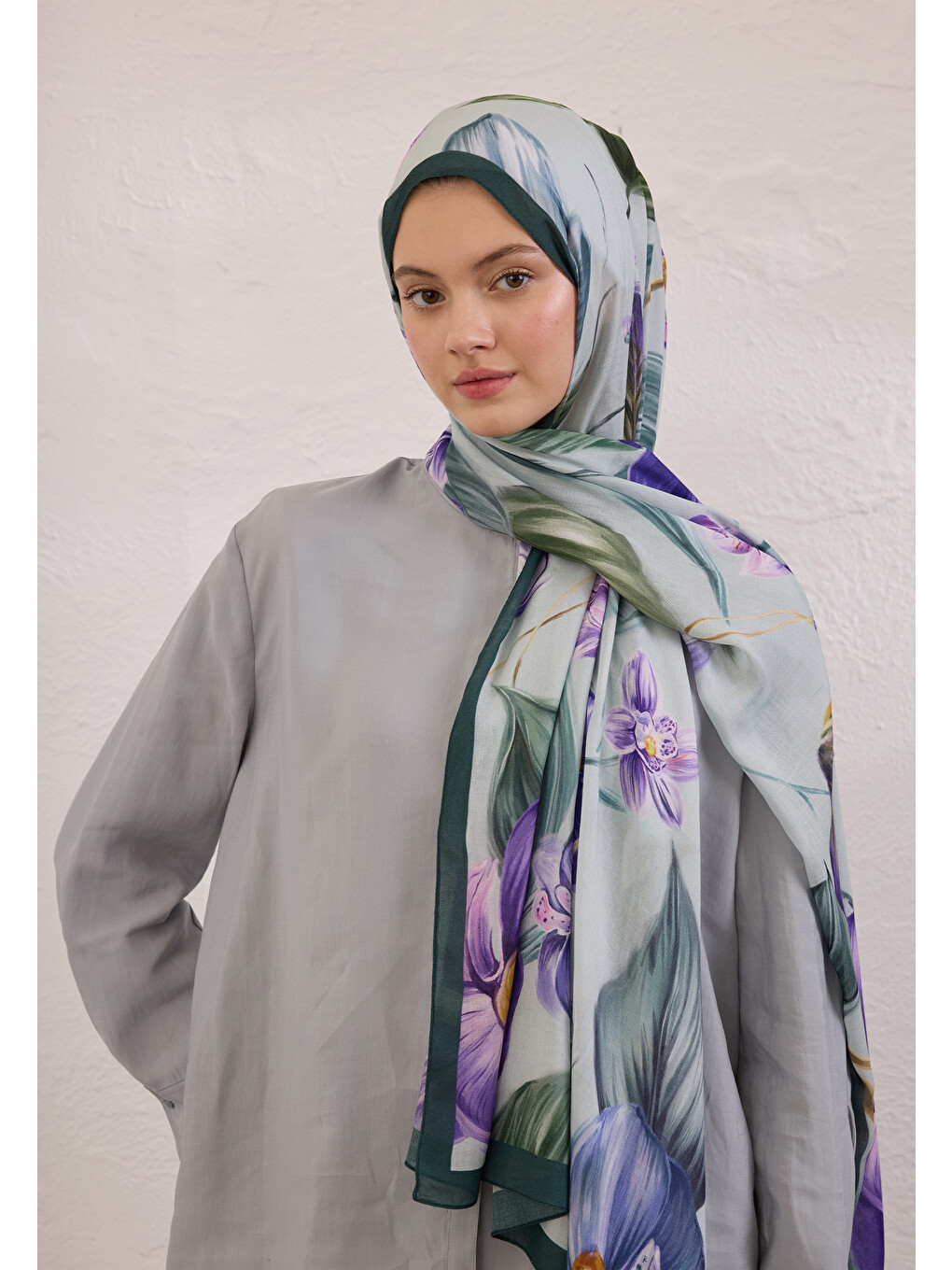 Elegant Flower Desen Rami Şal Mint Yeşili-3