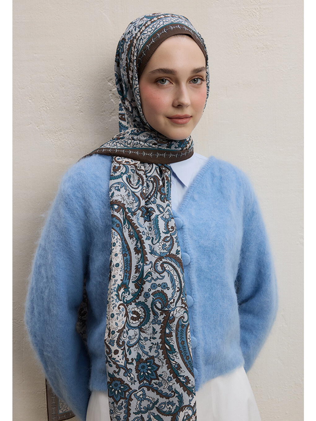 Kahverengi Elegant Desen Şal Kahve