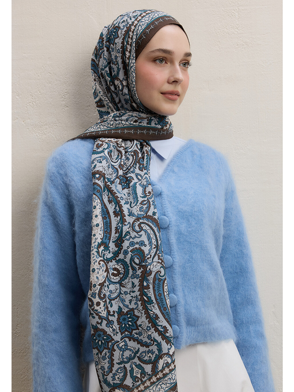 Kahverengi Elegant Desen Şal Kahve-2