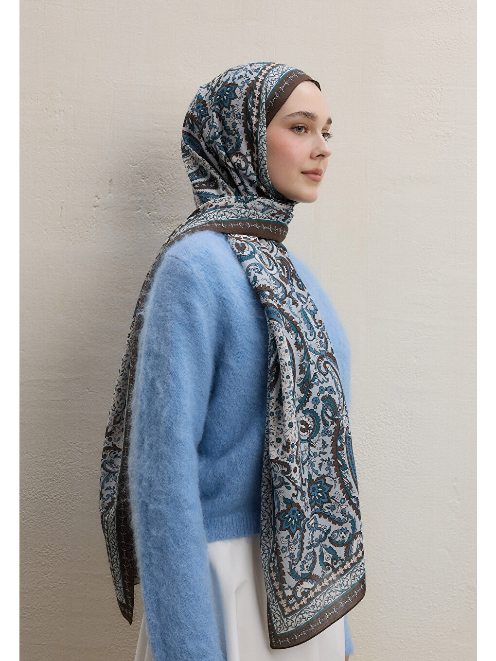 Kahverengi Elegant Desen Şal Kahve-3