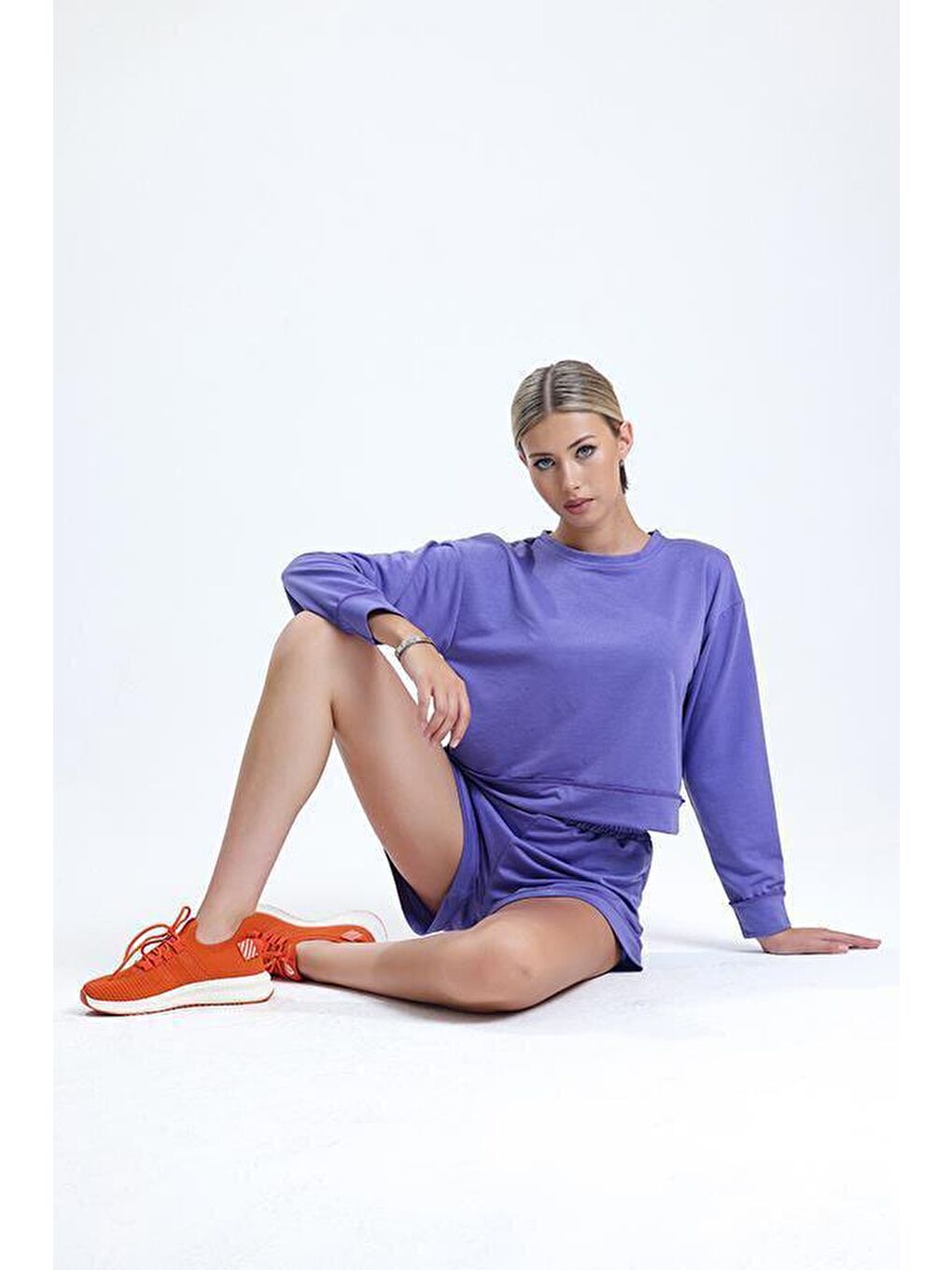 Mor Bisiklet Yaka Uzun Kollu Şortlu Kadın Pijama Takımı-4