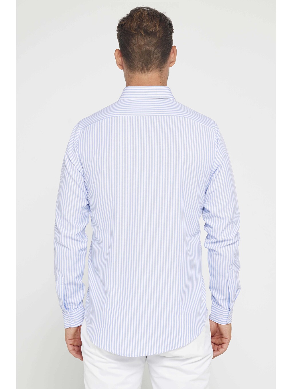 Karışık Slim Fit Uzun Kollu Düğmeli Yaka Çizgili Yumuşak Dokulu Pamuklu Erkek Gömlek-4