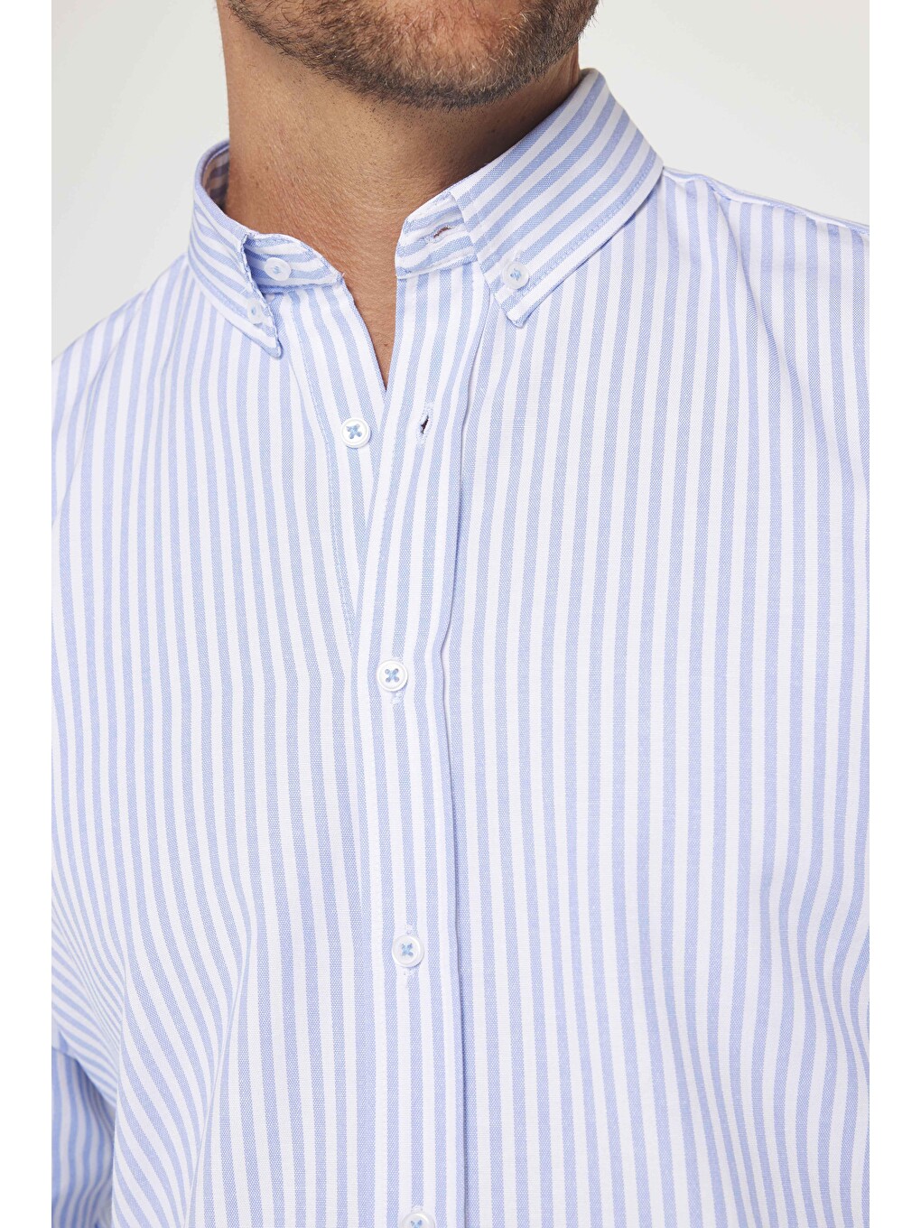 Karışık Slim Fit Uzun Kollu Düğmeli Yaka Çizgili Yumuşak Dokulu Pamuklu Erkek Gömlek-3