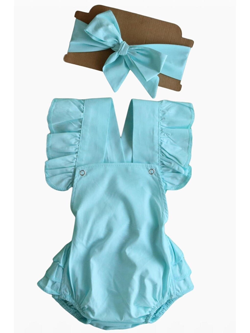 Yeşil Kız Bebek Mint Pamuklu Salopet Ve Bandana Tulum Takım-2