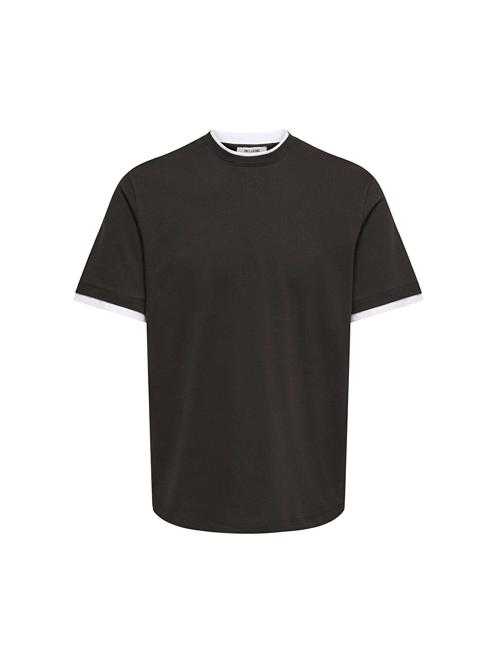 Kahverengi Onsdean Pamuk Karışımlı Yaka Detaylı Bisiklet Yaka T Shirt 22041397