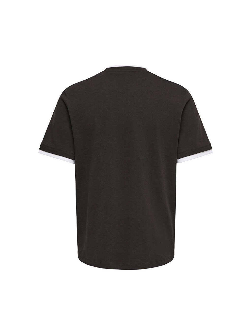 Kahverengi Onsdean Pamuk Karışımlı Yaka Detaylı Bisiklet Yaka T Shirt 22041397-1