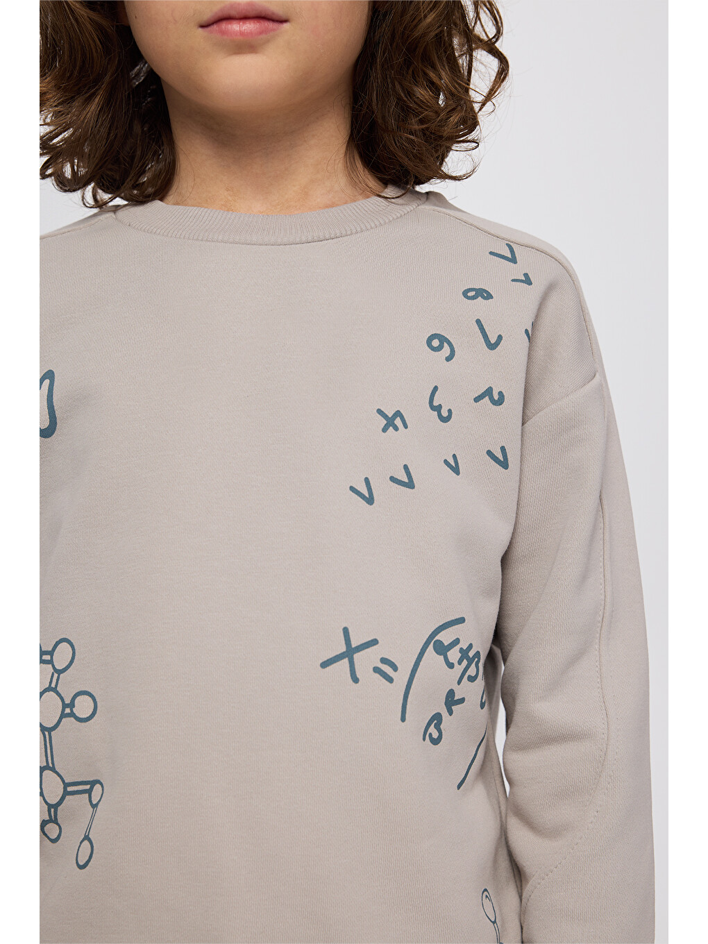 Bej Erkek Çocuk Baskılı Taş Sweatshirt-1