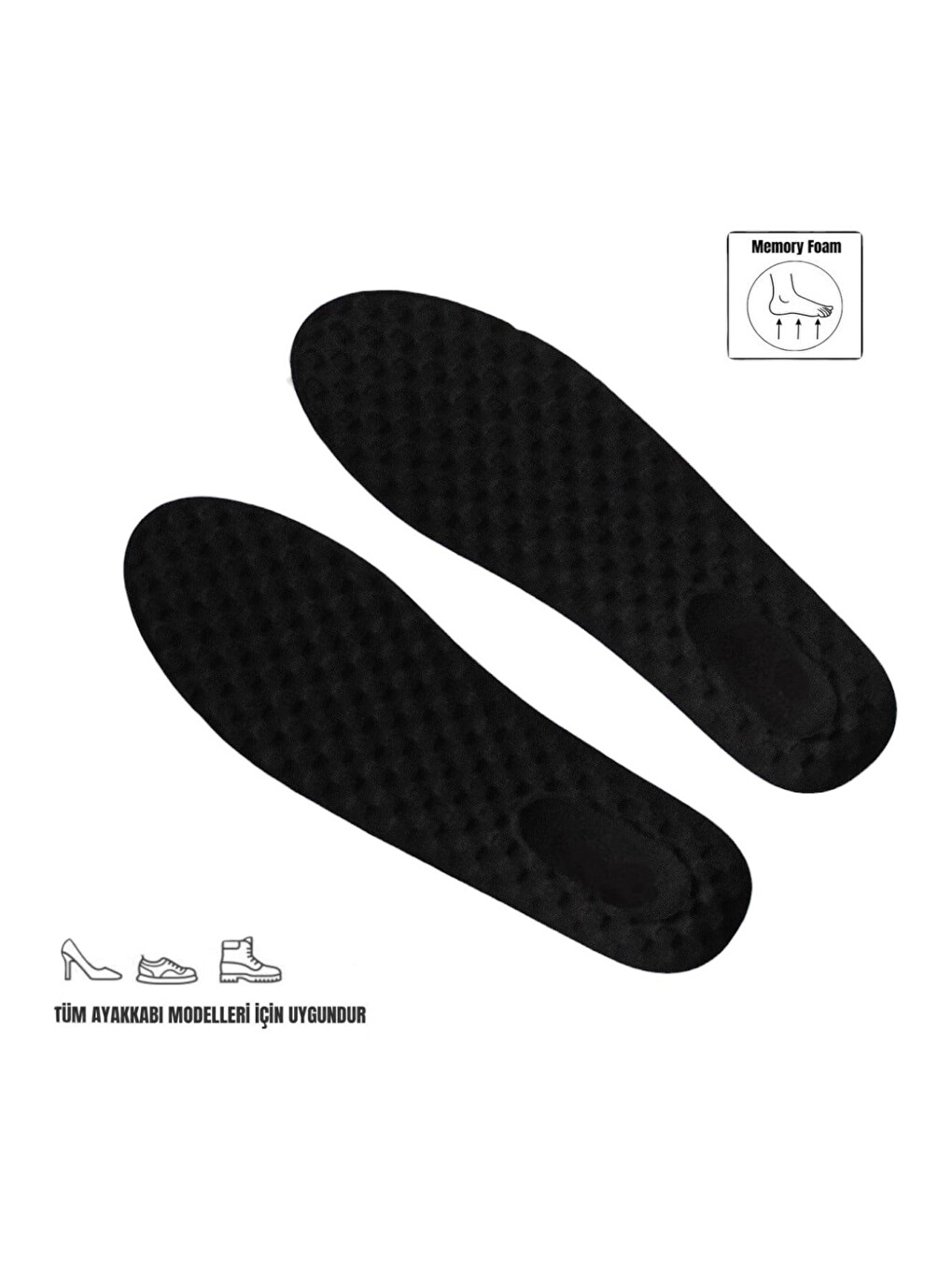 Memory Foam Ayakkabı Tabanlığı Ortopedik Spor Düz Tabanlık Topuk Dikeni Boy Yükseltici Siyah-4