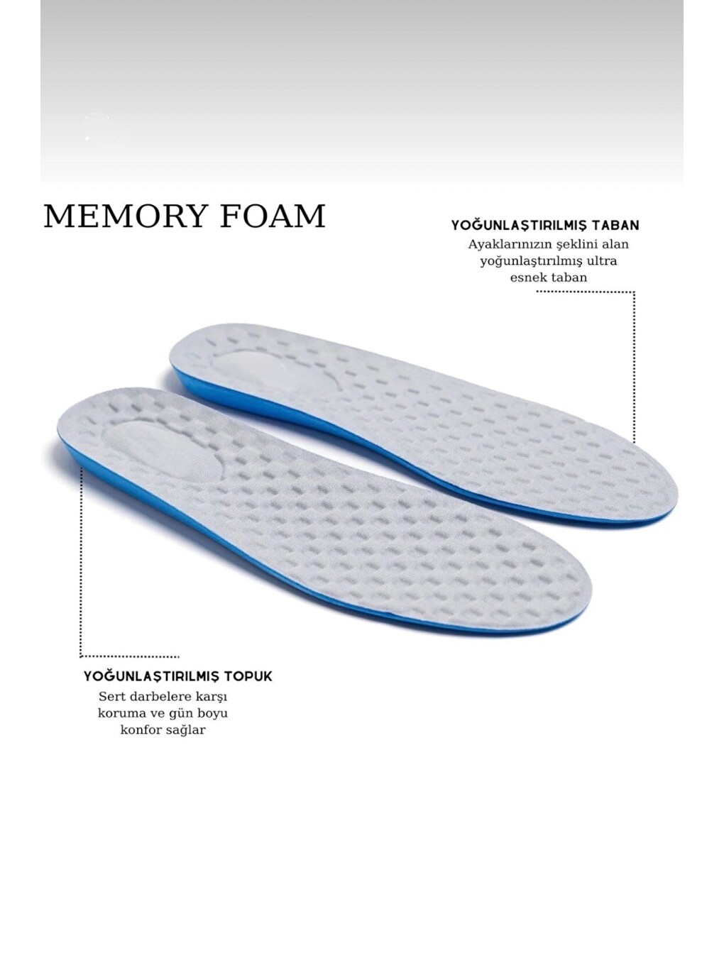 Memory Foam Ayakkabı Tabanlığı Ortopedik Spor Düz Tabanlık Topuk Dikeni Boy Yükseltici Gri