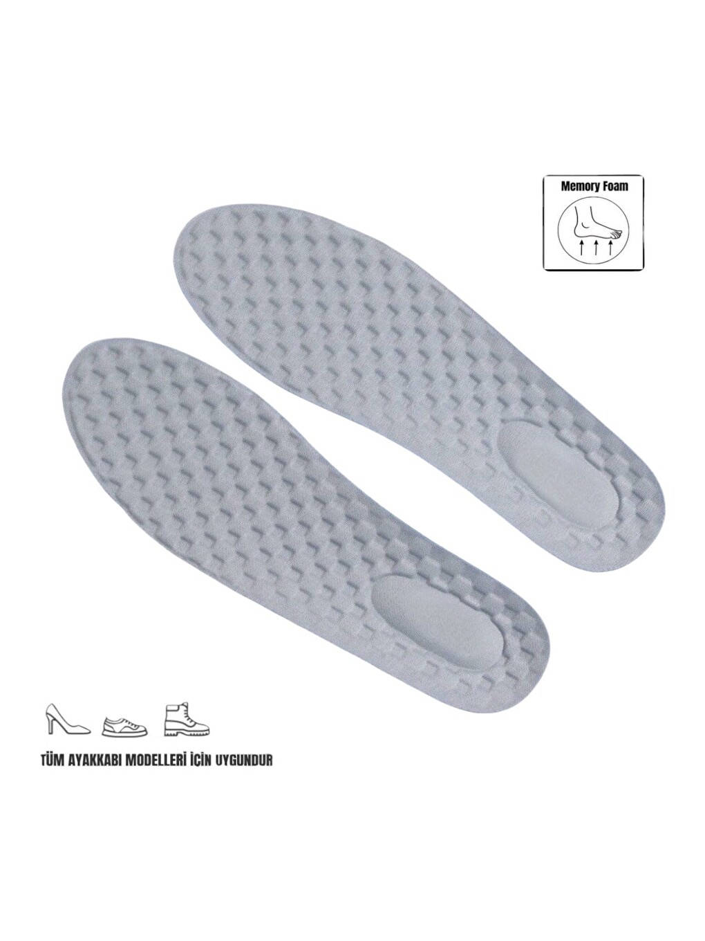 Memory Foam Ayakkabı Tabanlığı Ortopedik Spor Düz Tabanlık Topuk Dikeni Boy Yükseltici Gri-4