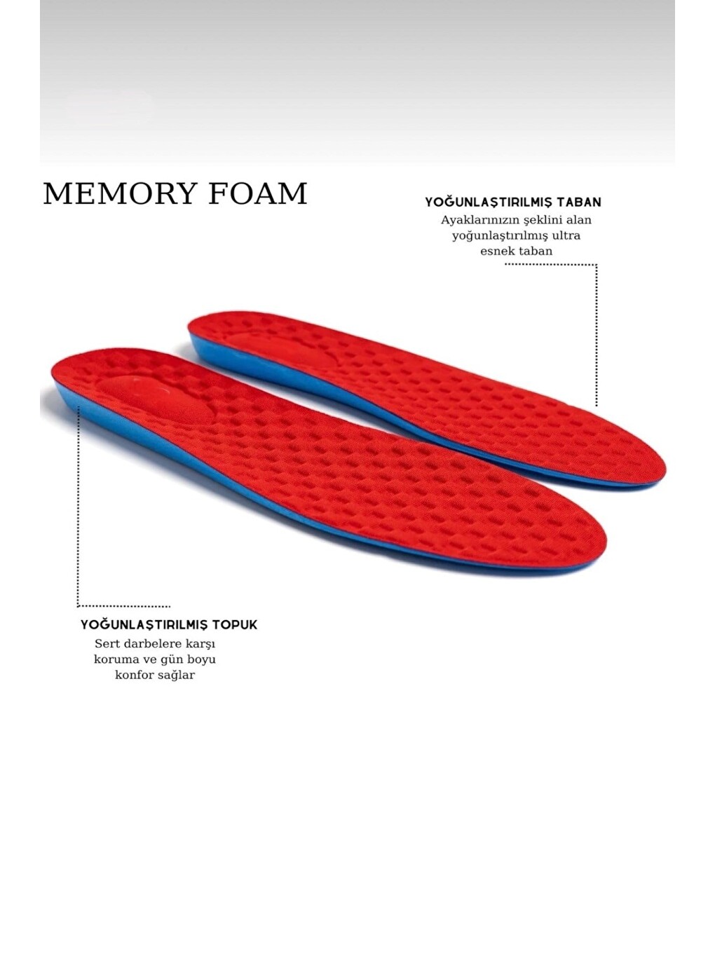 Kırmızı Memory Foam Ayakkabı Tabanlığı Ortopedik Spor Düz Tabanlık Topuk Dikeni Boy Yükseltici Kirmizi