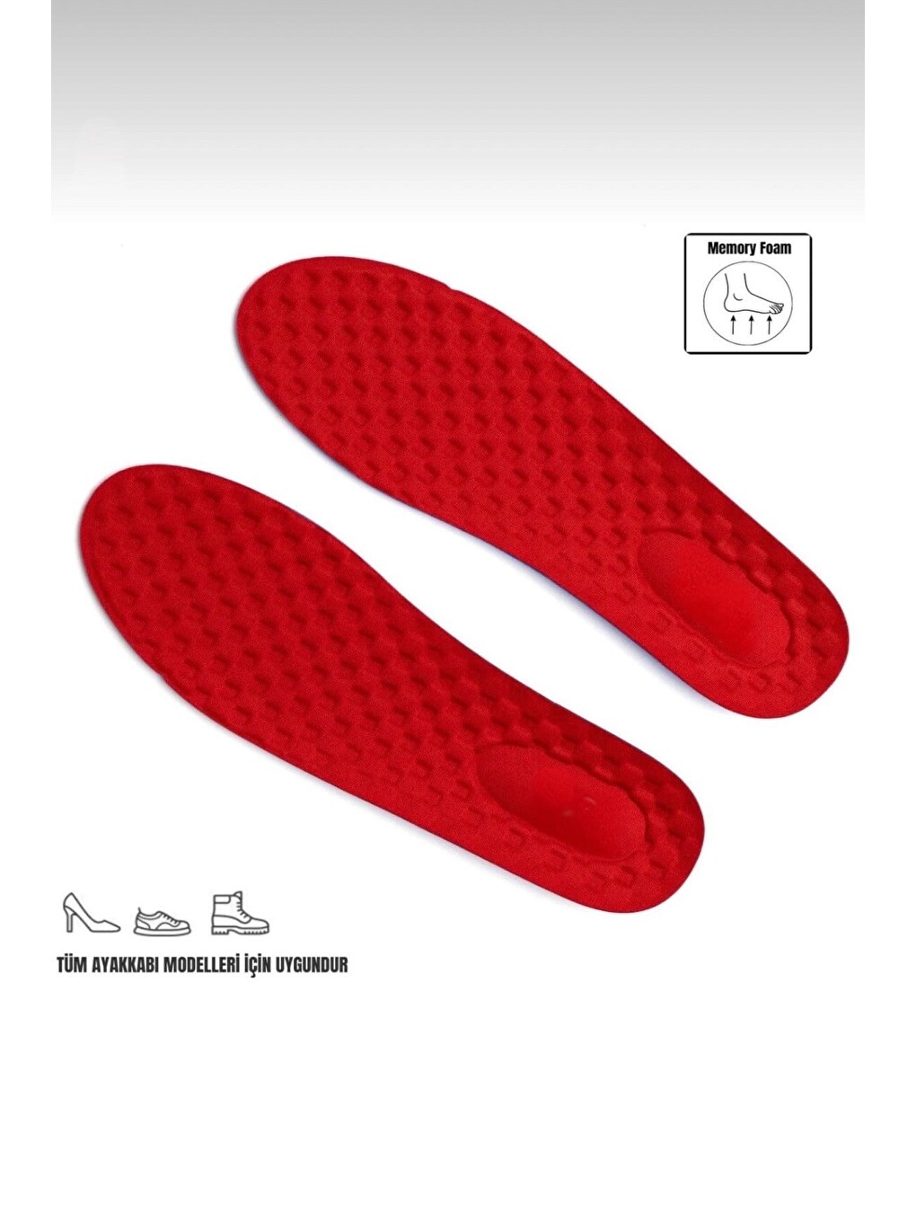 Kırmızı Memory Foam Ayakkabı Tabanlığı Ortopedik Spor Düz Tabanlık Topuk Dikeni Boy Yükseltici Kirmizi-4