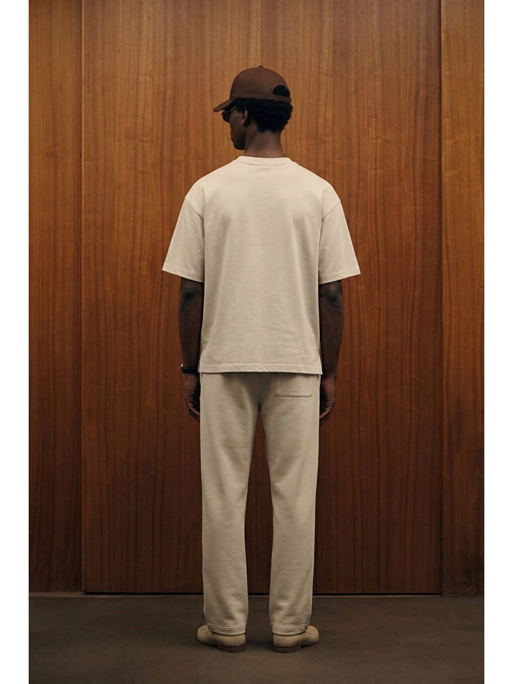 Erkek Baggy Fit Rahat Kesim Esnek Kumaş Eşofman Altı Bej-3