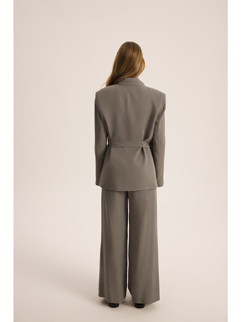 Mirelka Bağlamalı Gri Blazer Pantolon Takım-4