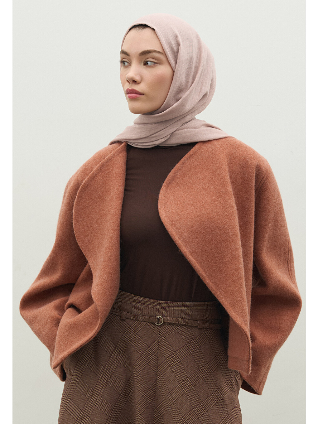 Pembe Kaşmir Dokulu Şal Pudra-7