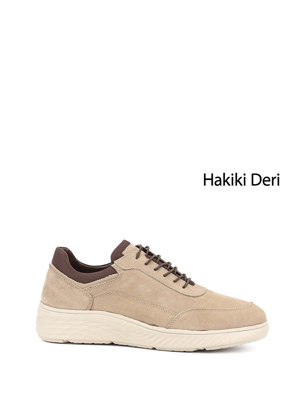 Ekru Erkek Kum-siyah Bağcıklı Hakiki Deri Sneaker