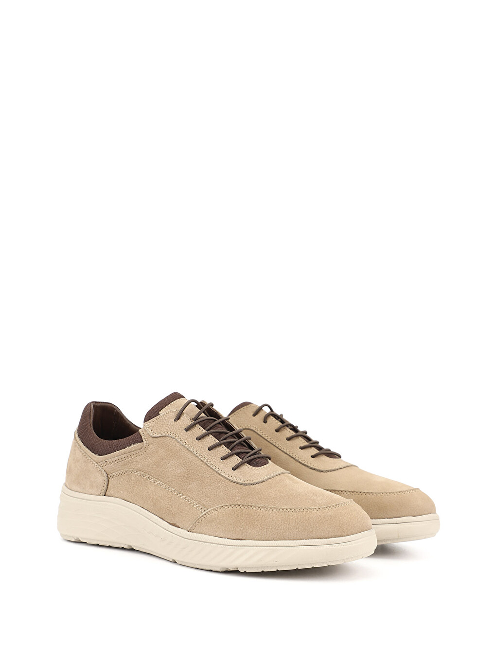 Ekru Erkek Kum-siyah Bağcıklı Hakiki Deri Sneaker-1