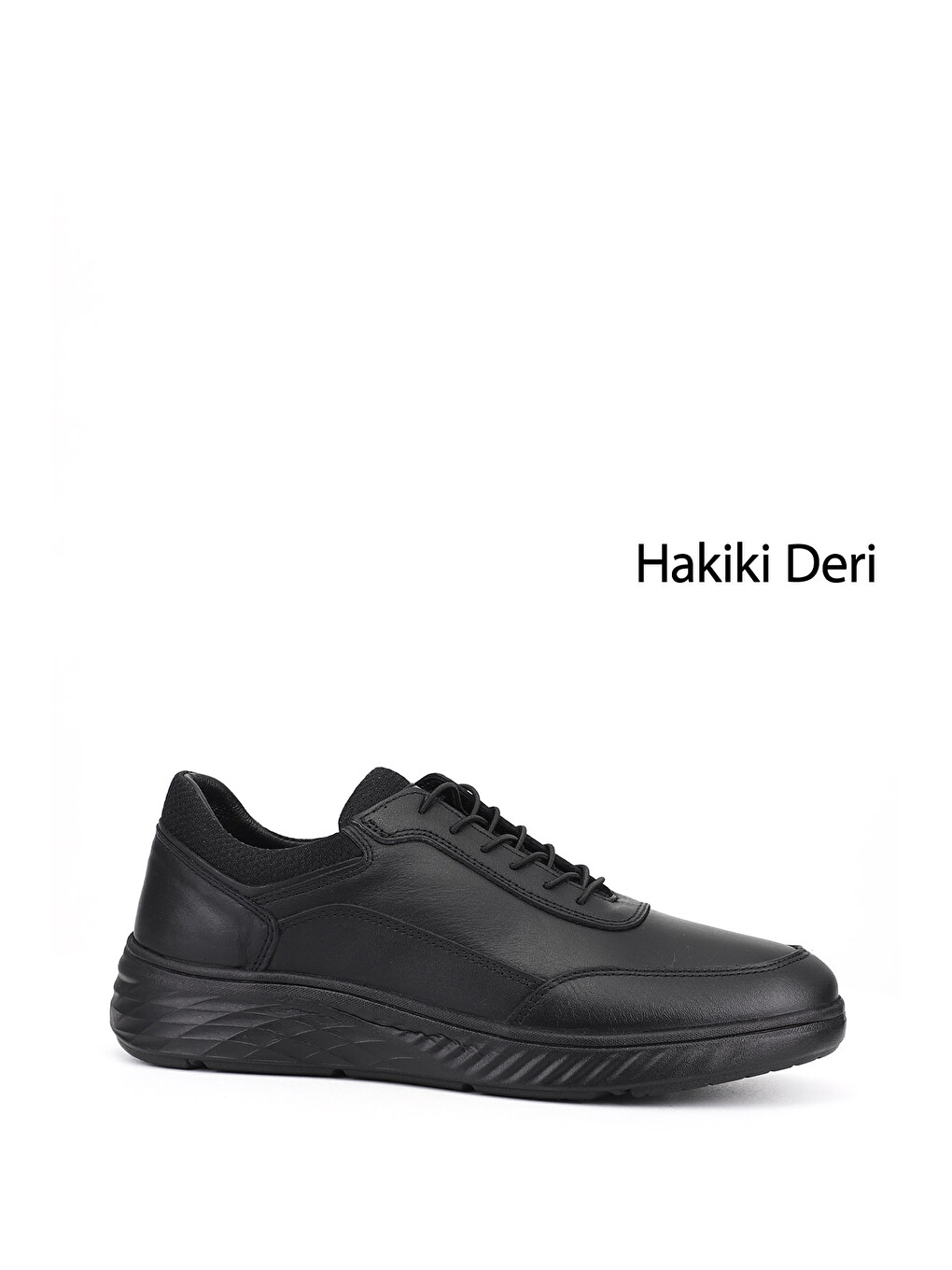 Erkek Siyah Bağcıklı Hakiki Deri Sneaker