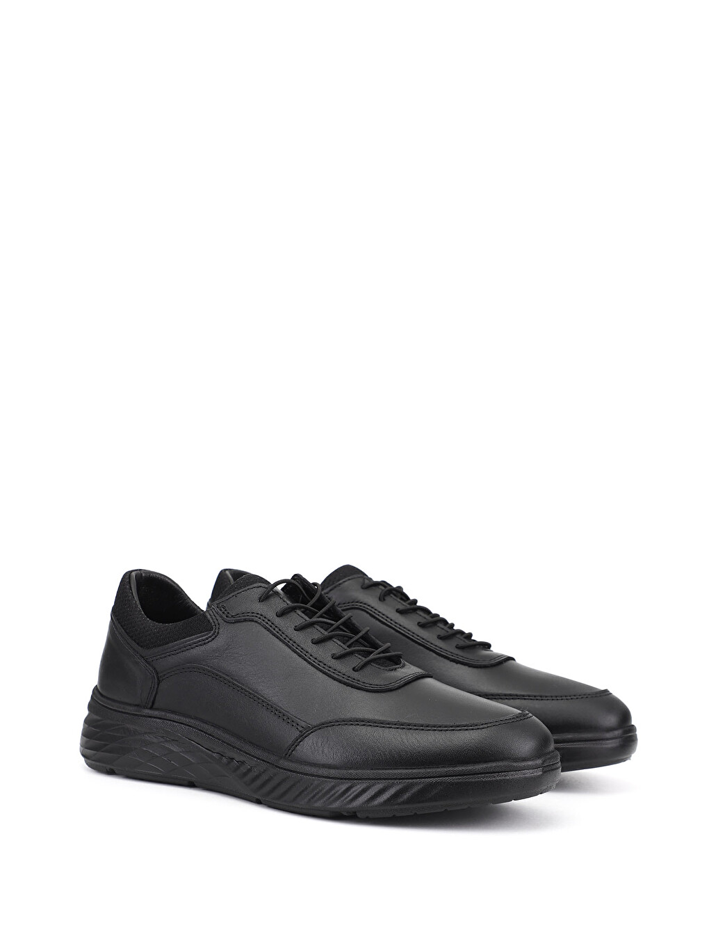 Erkek Siyah Bağcıklı Hakiki Deri Sneaker-1
