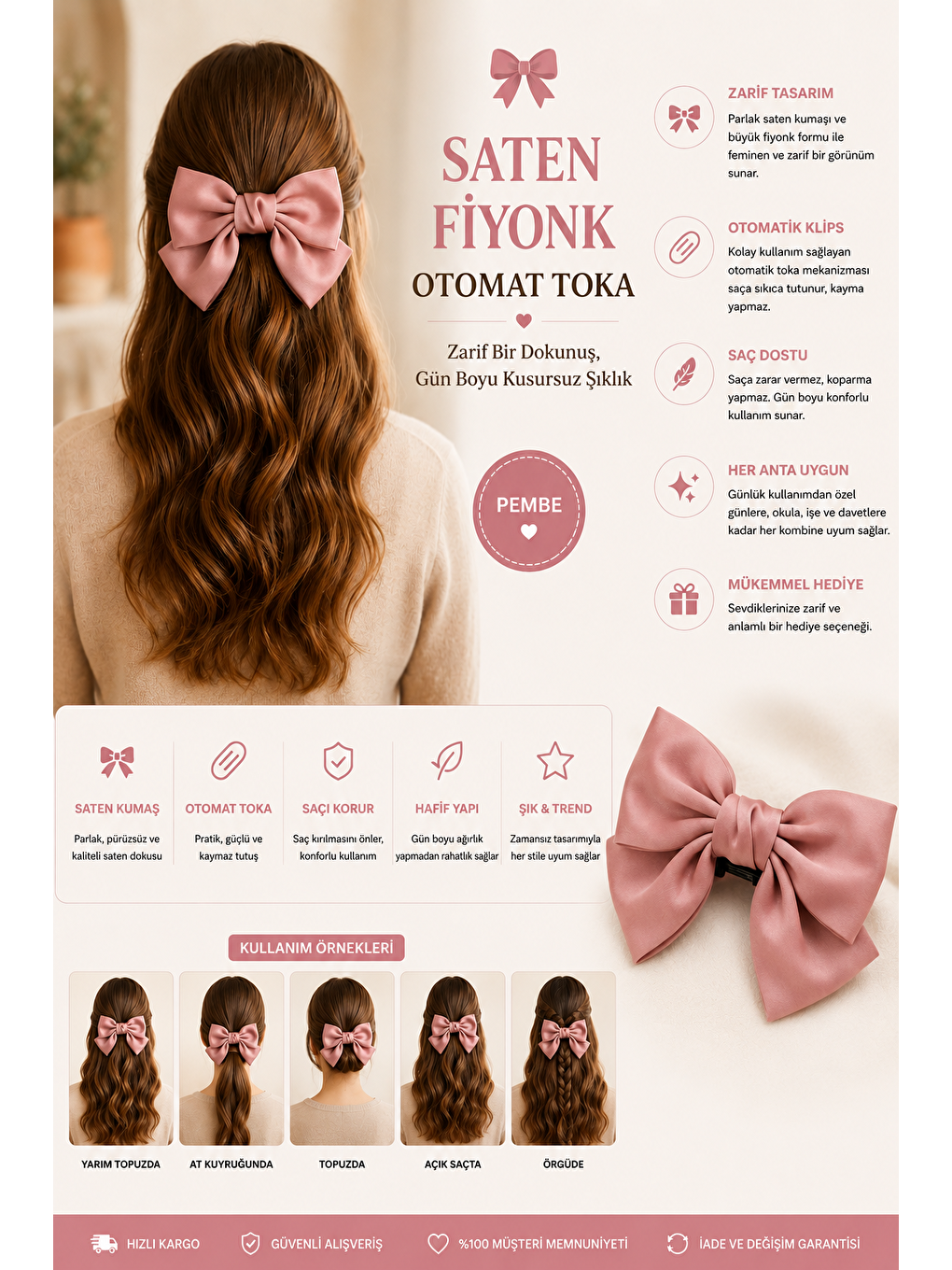 Saten Fiyonk Otomat Toka Pembe-2