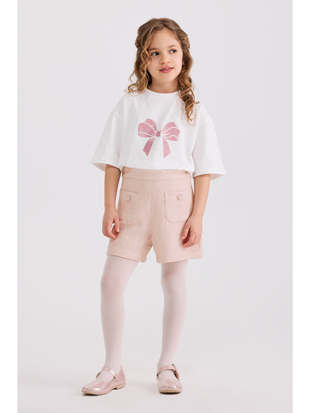 Kız Çocuk Tüvit Pembe Şort-5