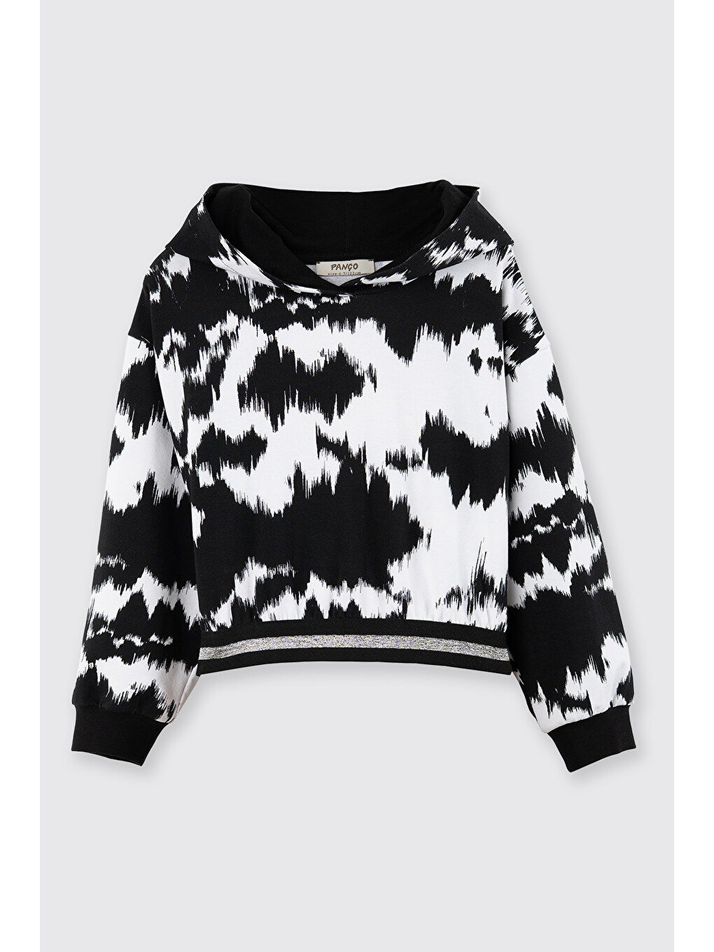 Kız Çocuk Desenli Kapüşonlu Siyah Sweatshirt-5