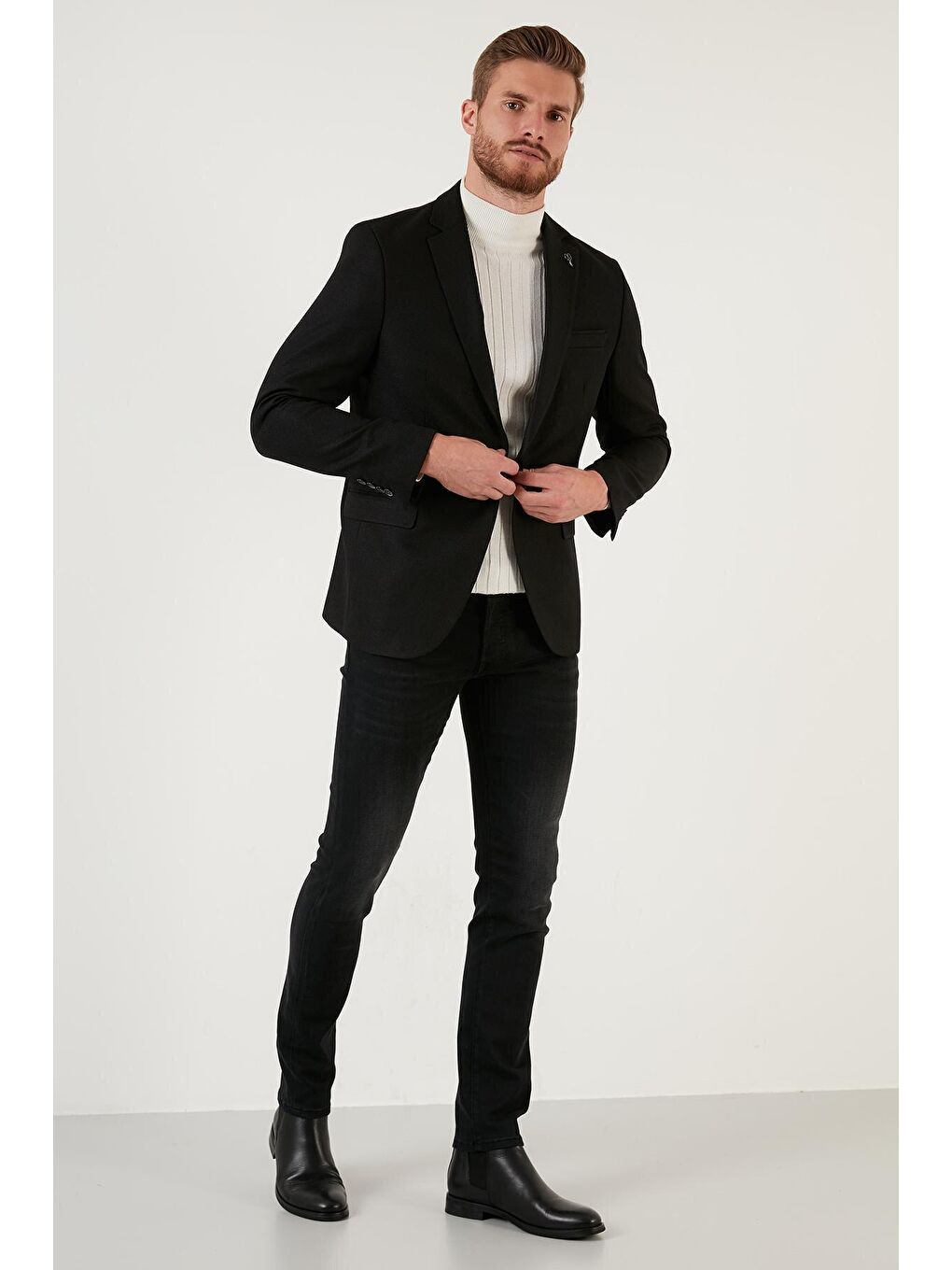 Buratti Siyah Slim Fit Tek Yırtmaçlı Düğmeli Blazer Ceket 2163763 - 2