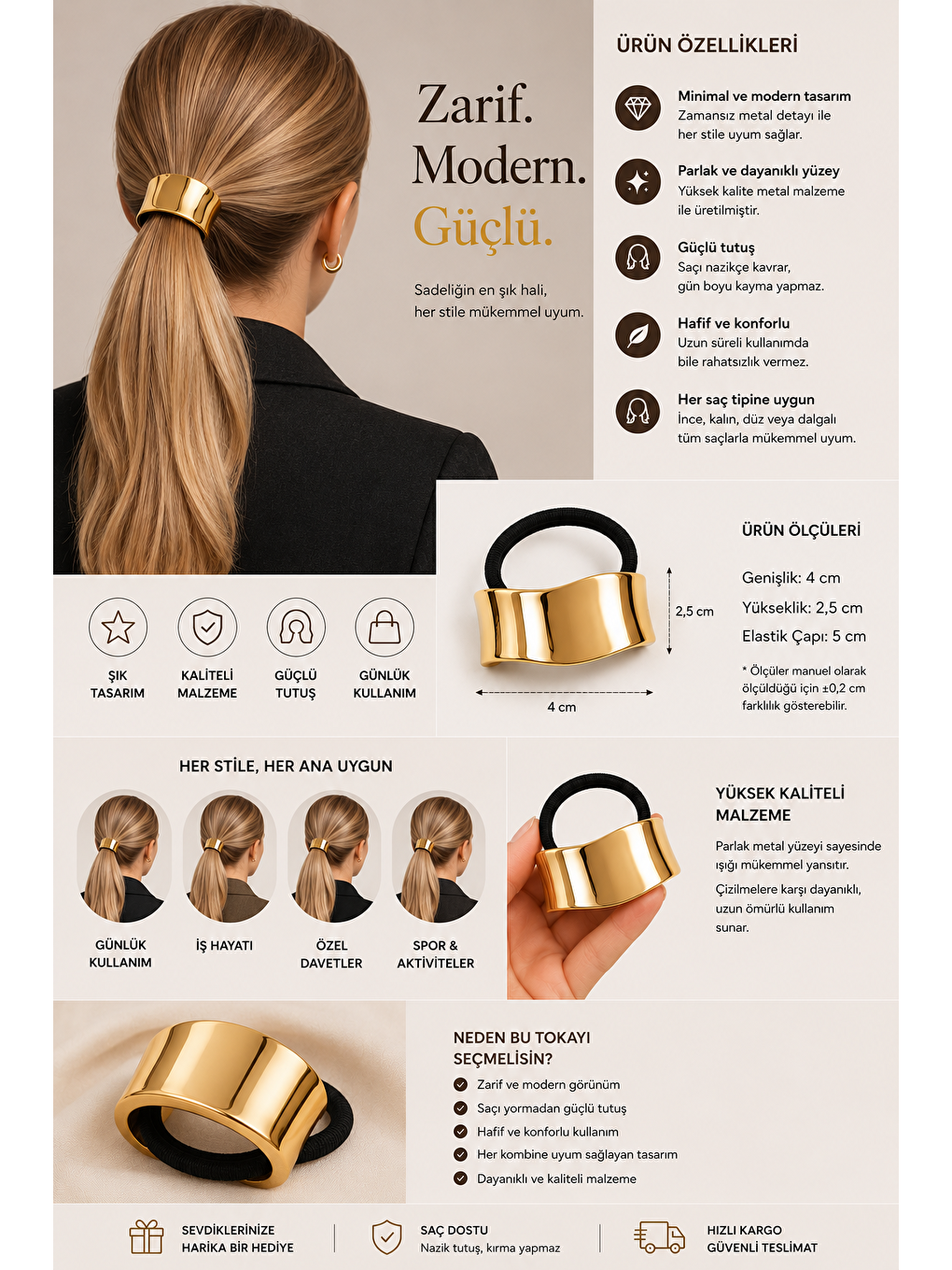 Sarı Gold Metal Detaylı Lastik Bağlamalı Toka-2