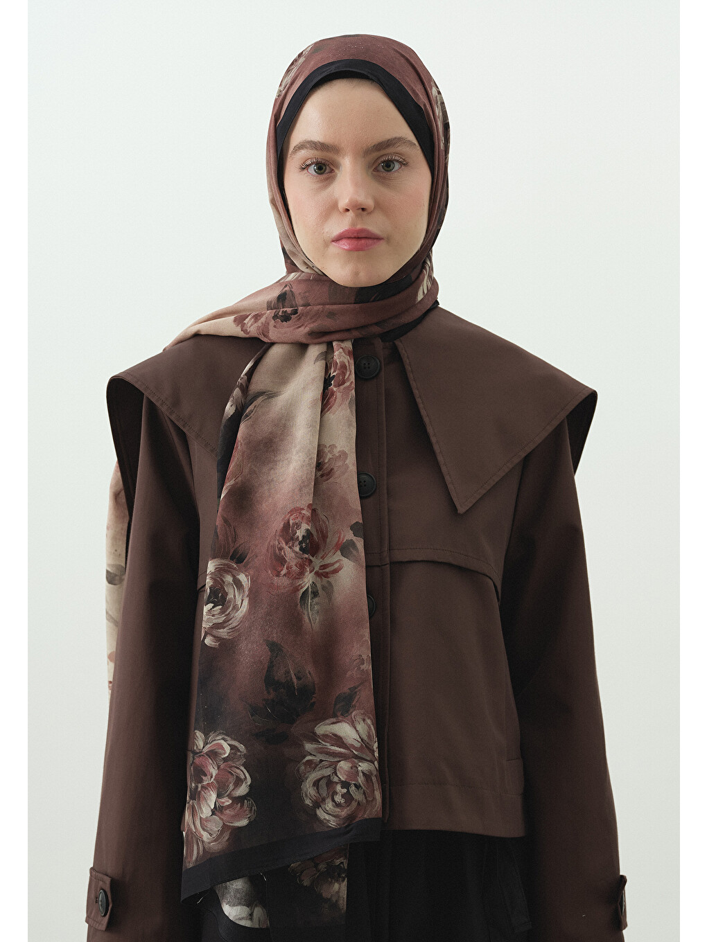 Marielle Desenli Pamuk Viskon Şal Siyah-5