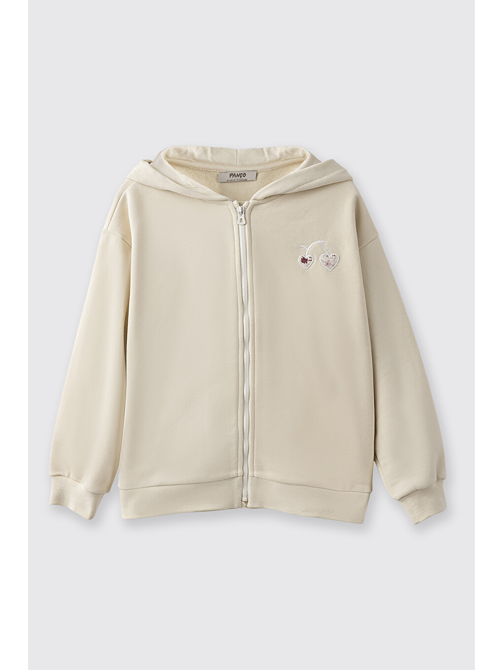 Kız Çocuk Fermuarlı Kalp Detaylı Bej Sweatshirt-2