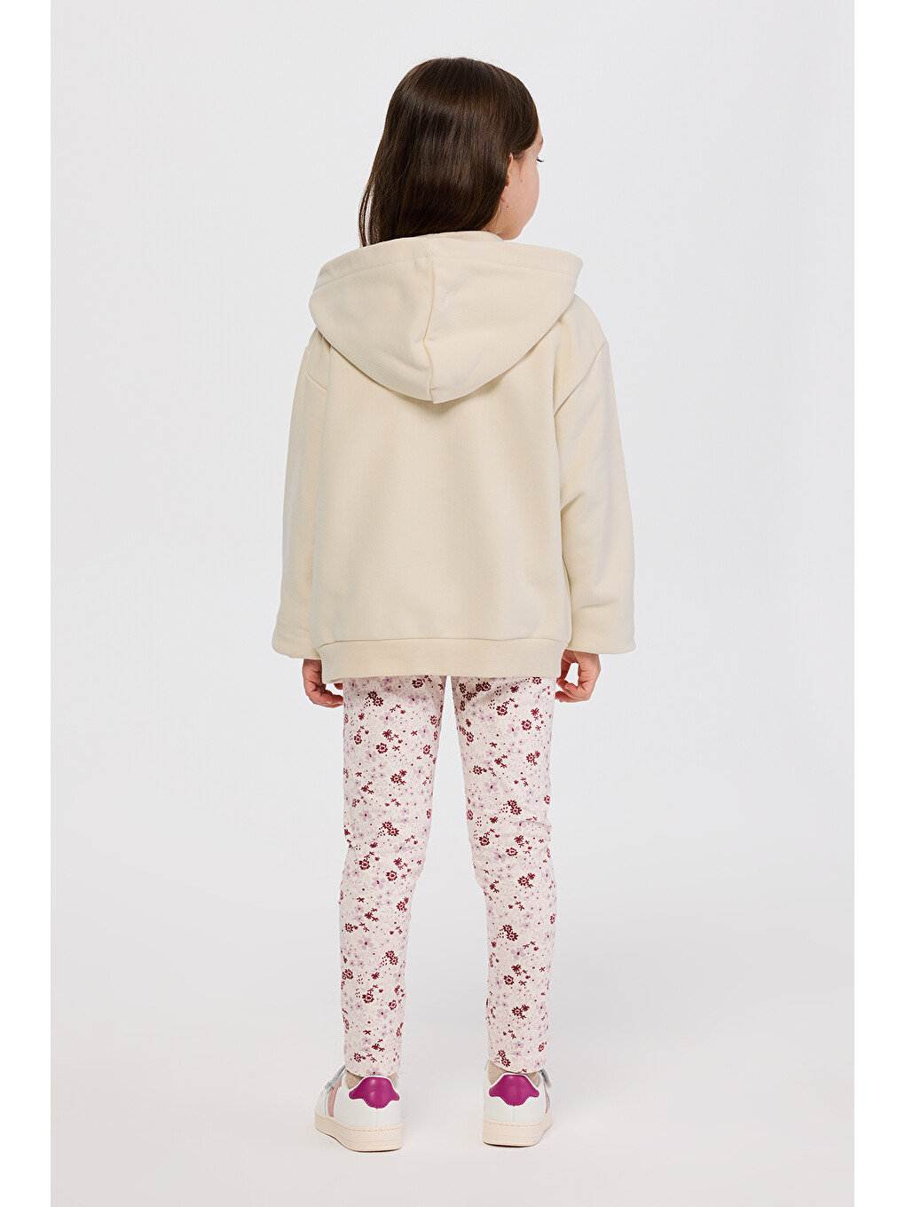 Kız Çocuk Fermuarlı Kalp Detaylı Bej Sweatshirt-5