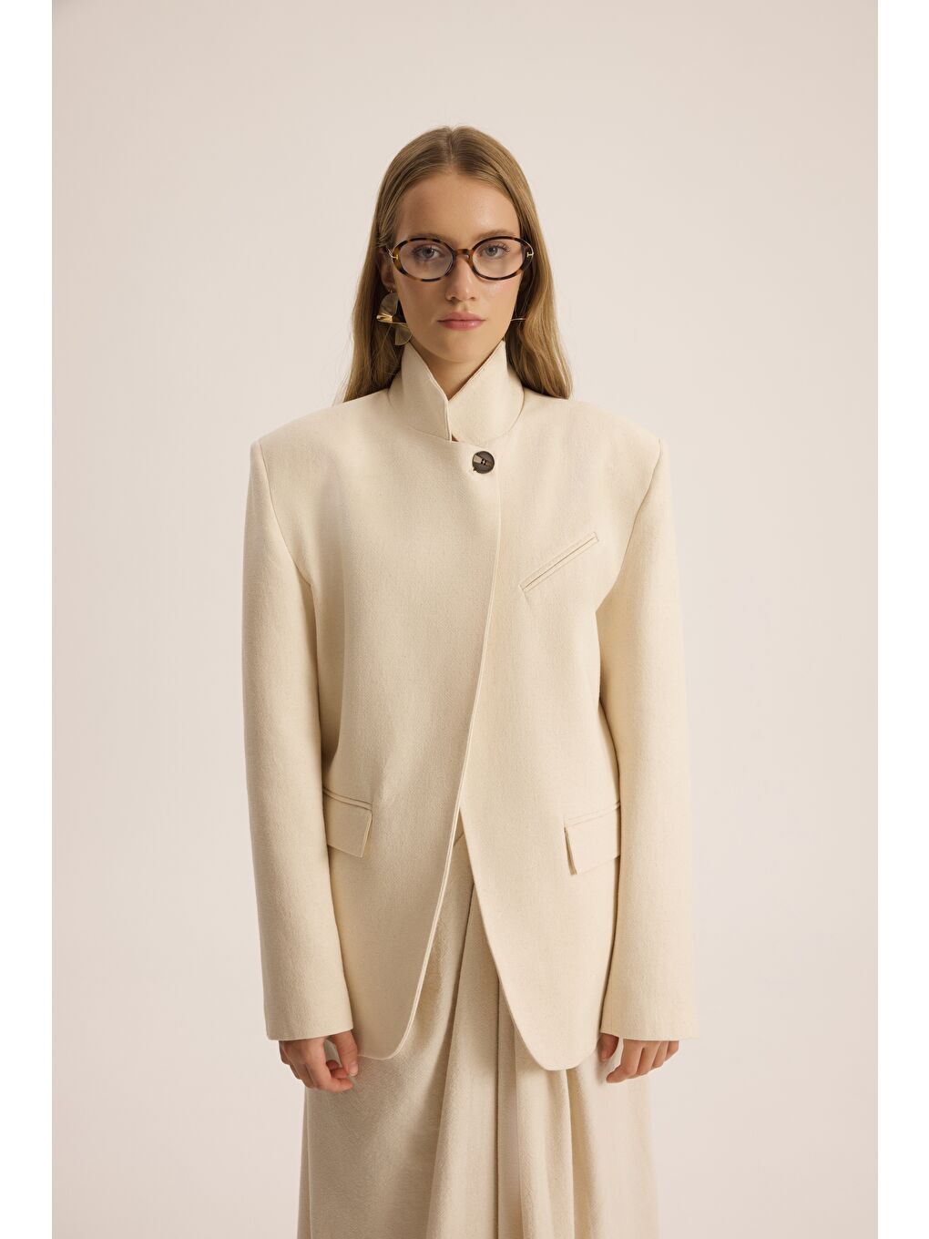 Lagoon Dik Yaka Bej Blazer-1