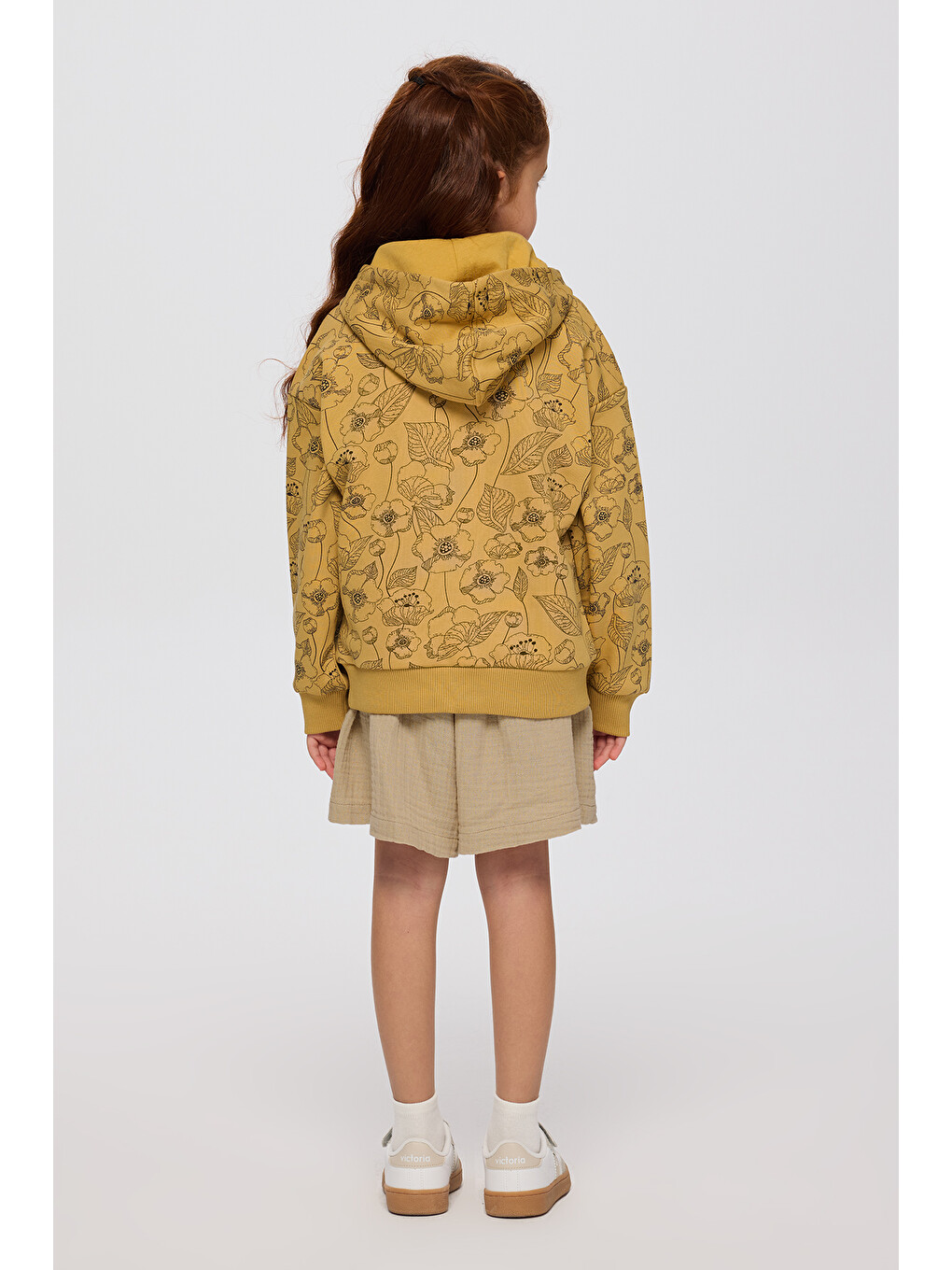 Sarı Kız Çocuk Çiçek Desenli Hardal Sweatshirt-4